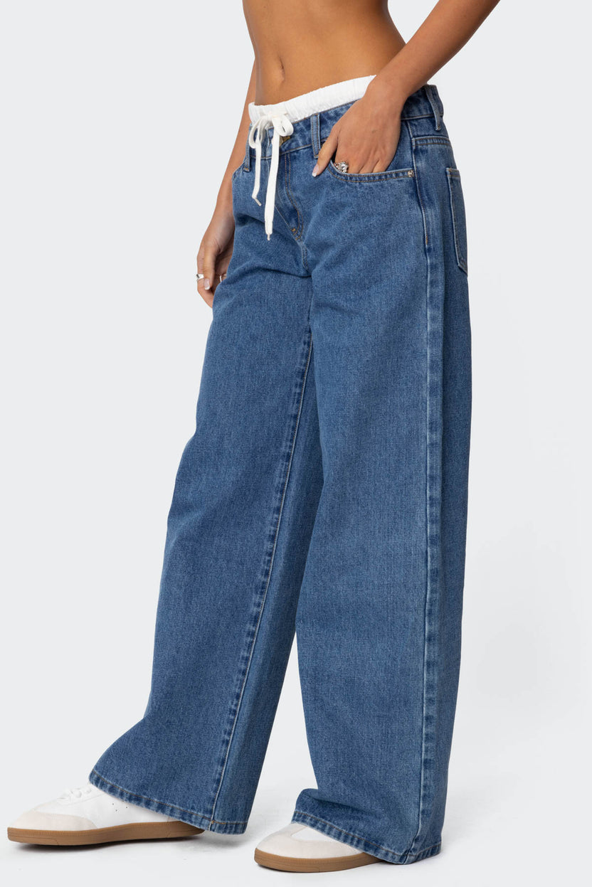 Boxer Detail Low Rise Baggy Jeans – edikted