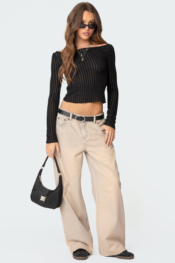 Textured Sheer Boat Neck Top