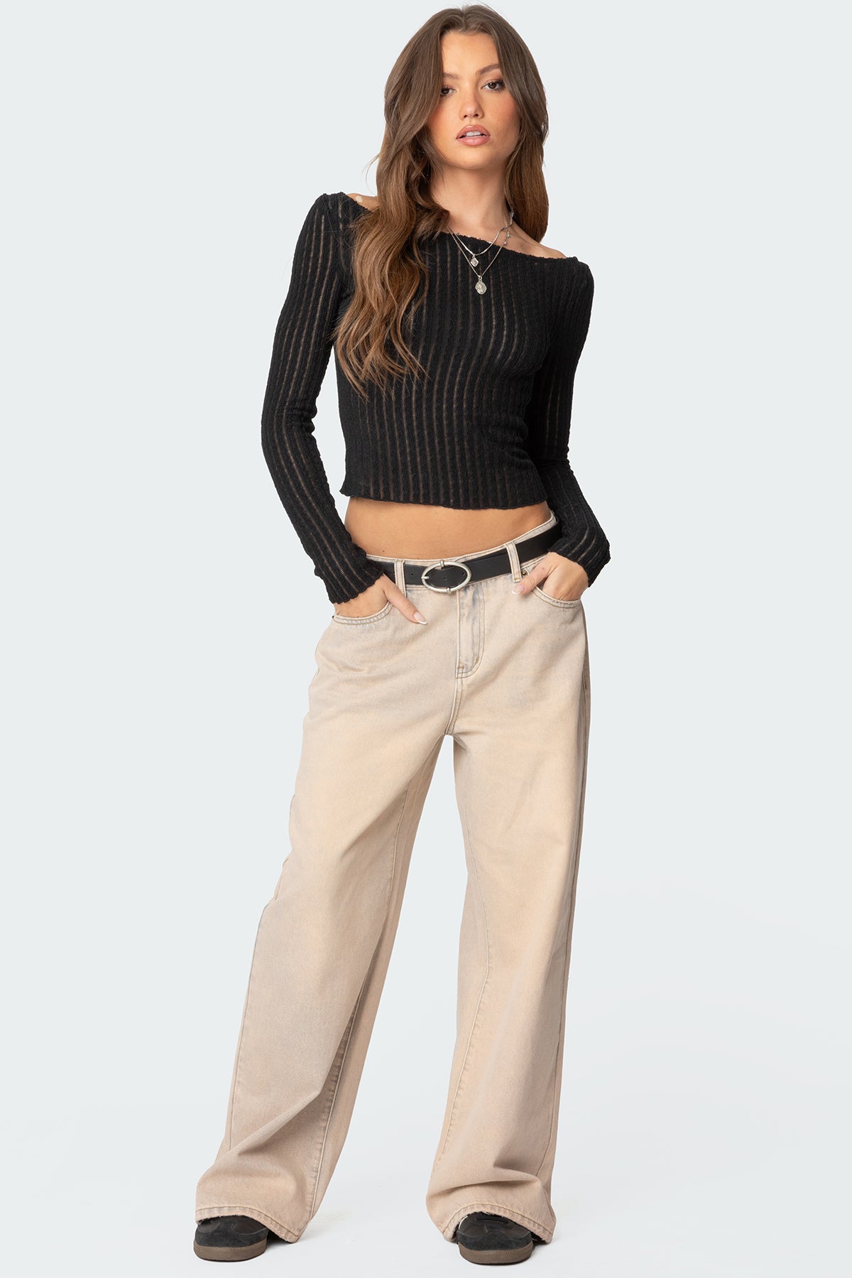 Textured Sheer Boat Neck Top