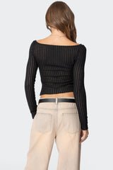 Textured Sheer Boat Neck Top