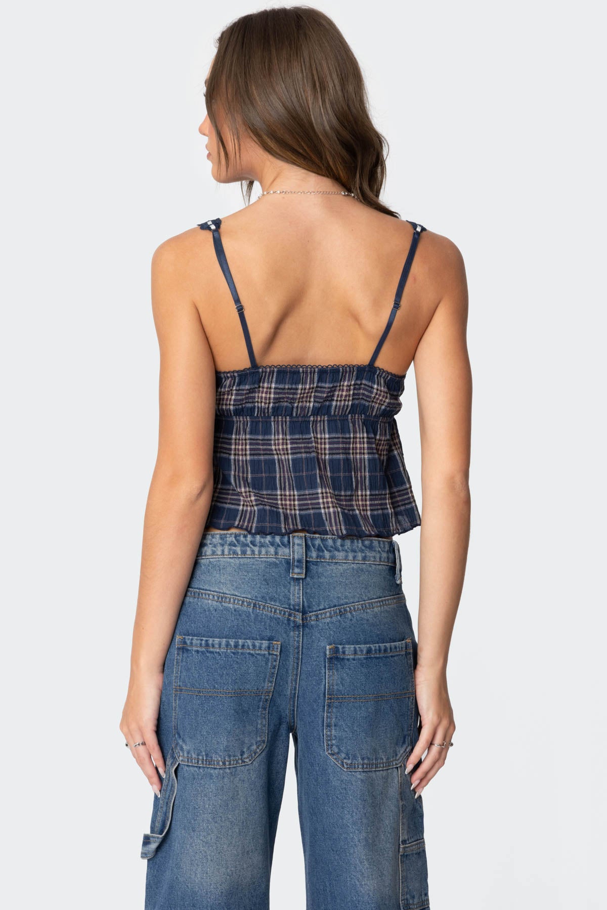 Plaid Lace Trim Tank Top