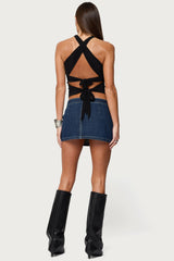 Maggi Knotted Backless Mesh Top