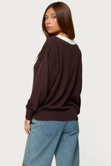 Marie Contrast Lacey V Neck Sweater