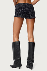 Moirah Rhinestone Denim Micro Shorts