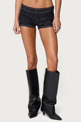 Moirah Rhinestone Denim Micro Shorts