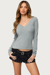 Larna V Neck Ribbed T Shirt