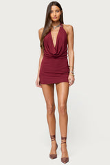 Dex Buckle Cowl Neck Mini Dress