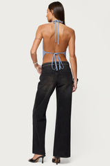 Zenya Backless Cowl Neck Halter Top