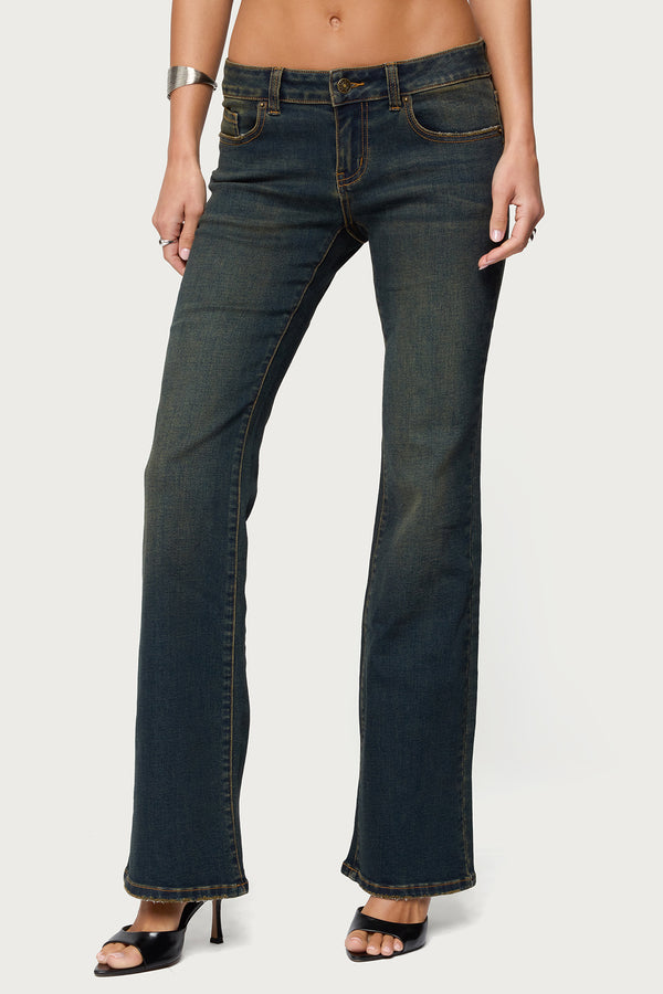 Tez Vintage Washed Low Rise Bootcut Jeans