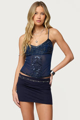 Azelia Beaded Sheer Mesh Top