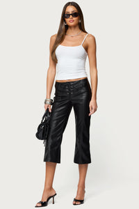 Lexy Faux Leather Flared Capri Pants