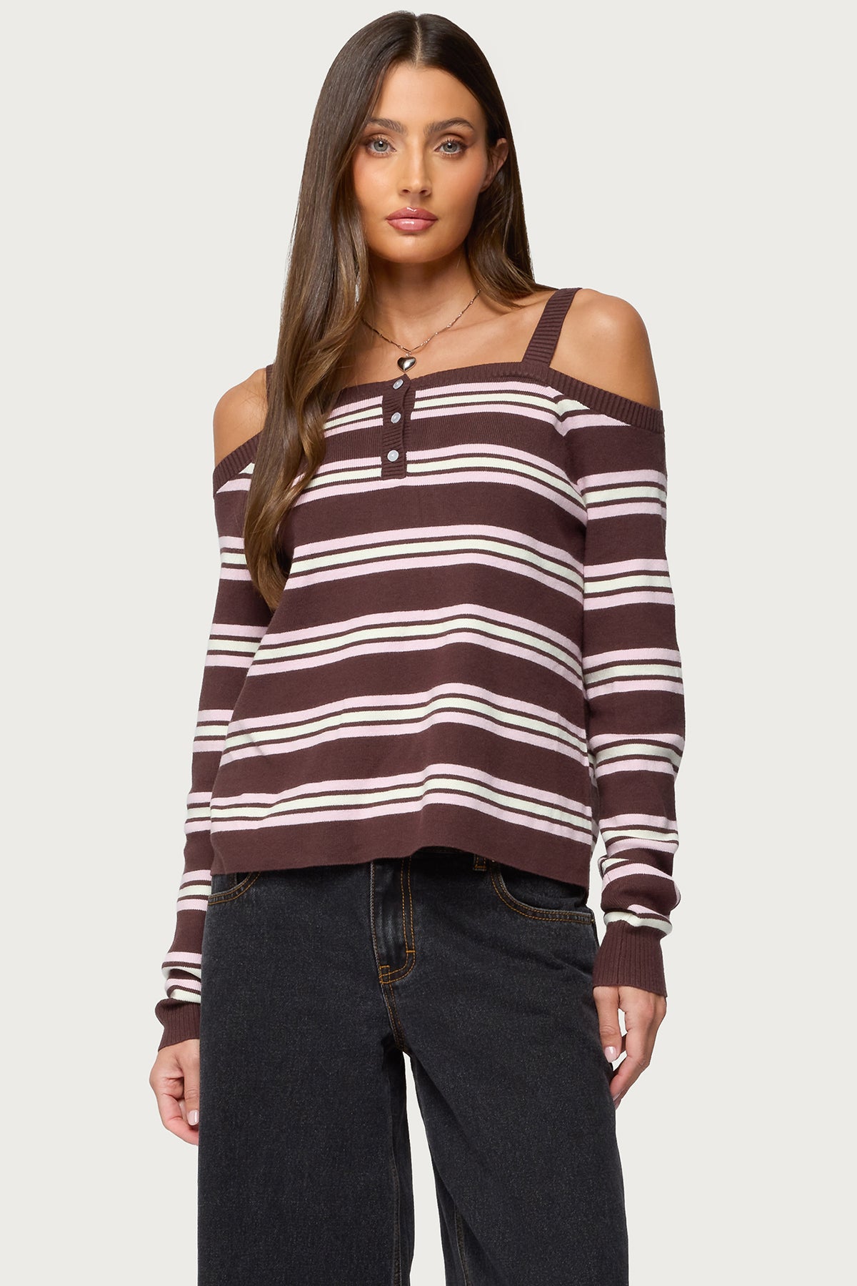 Shyla Off Shoulder Striped Knit Top