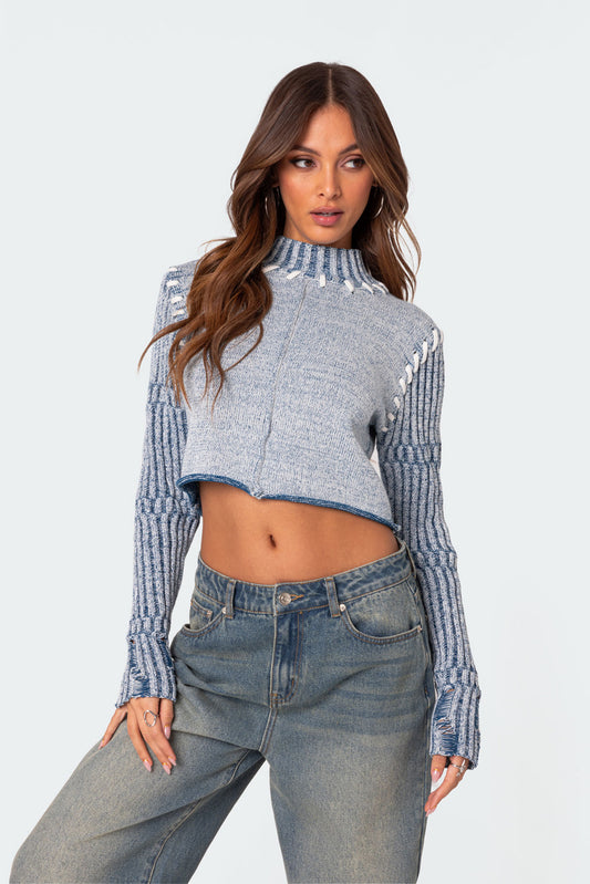 Pia Washed Turtle Neck Cropped Sweater