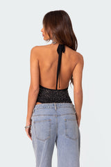 Open Back Mesh Rhinestone Bodysuit