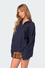 Oversized Quarter Zip Cable Knit Sweater