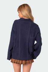 Oversized Quarter Zip Cable Knit Sweater