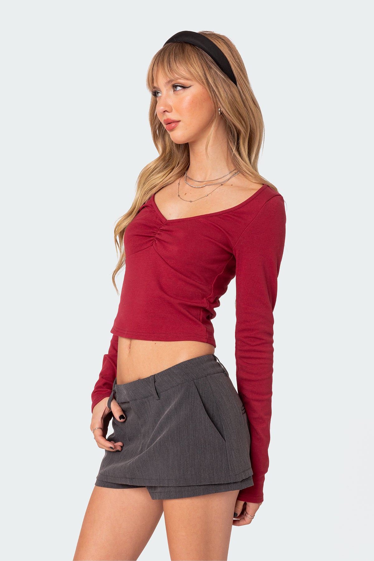 Nat Ruched V Neck Top