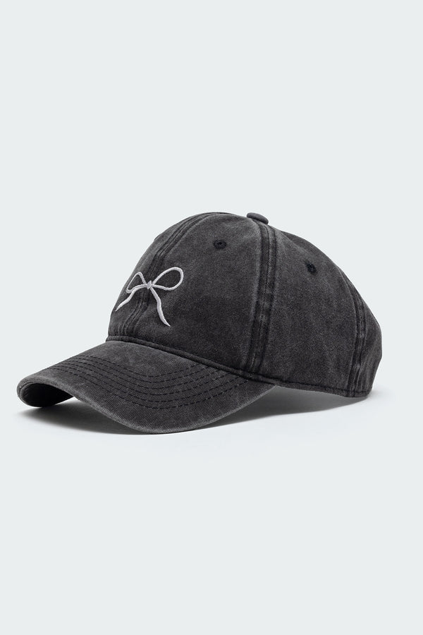 Embroidered Bow Washed Baseball Cap