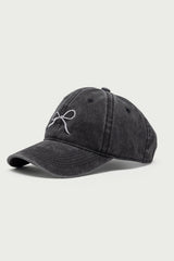 Embroidered Bow Washed Baseball Cap