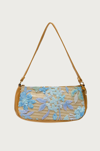Sequin & Embroidered Straw Bag
