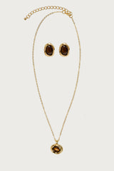 Abstract Oval Pendant Necklace & Earring Set