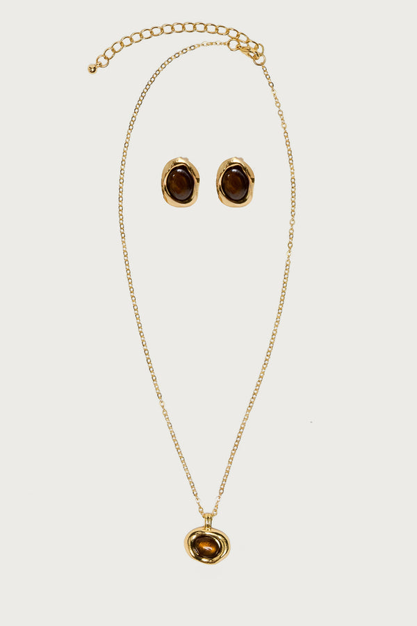Abstract Oval Pendant Necklace & Earring Set