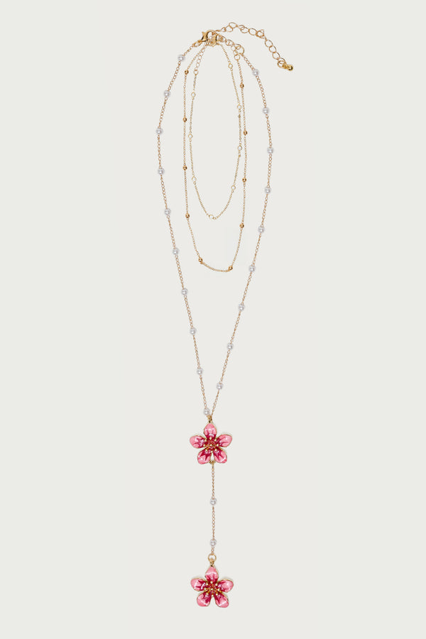 Flower & Pearly Cascading Necklace