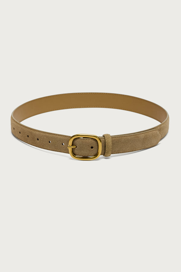 Oval Buckle Faux Suede Belt