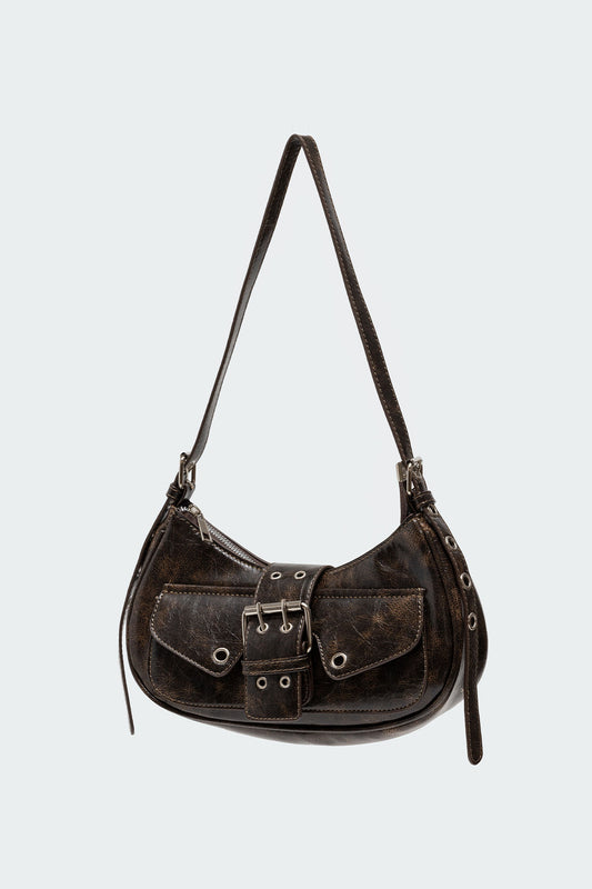 Washed Faux Leather Buckle Bag