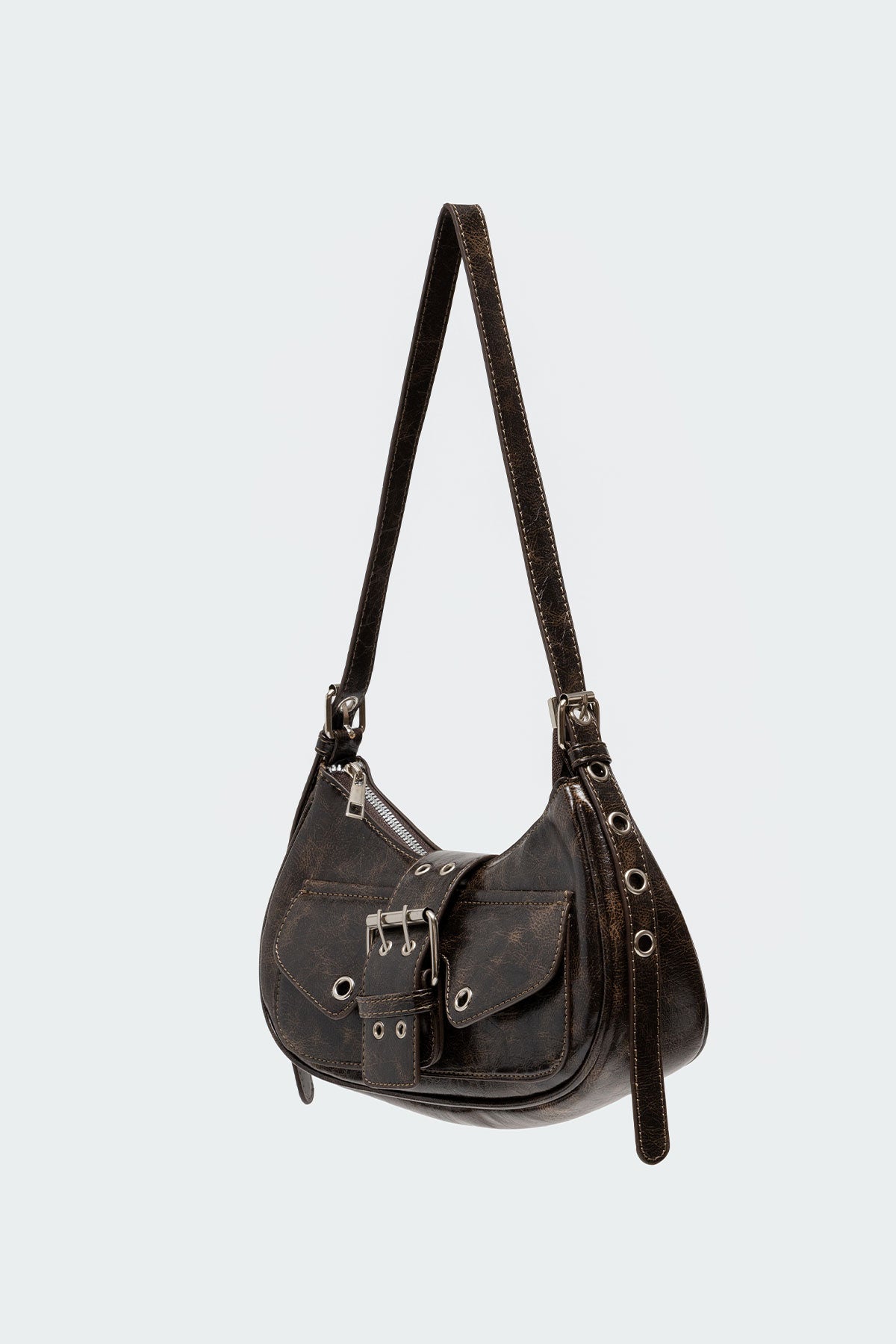 Washed Faux Leather Buckle Bag