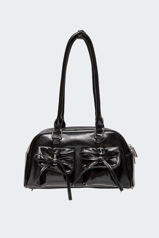 Bow Pocket Faux Leather Shoulder Bag