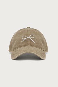 Embroidered Bow Washed Baseball Cap