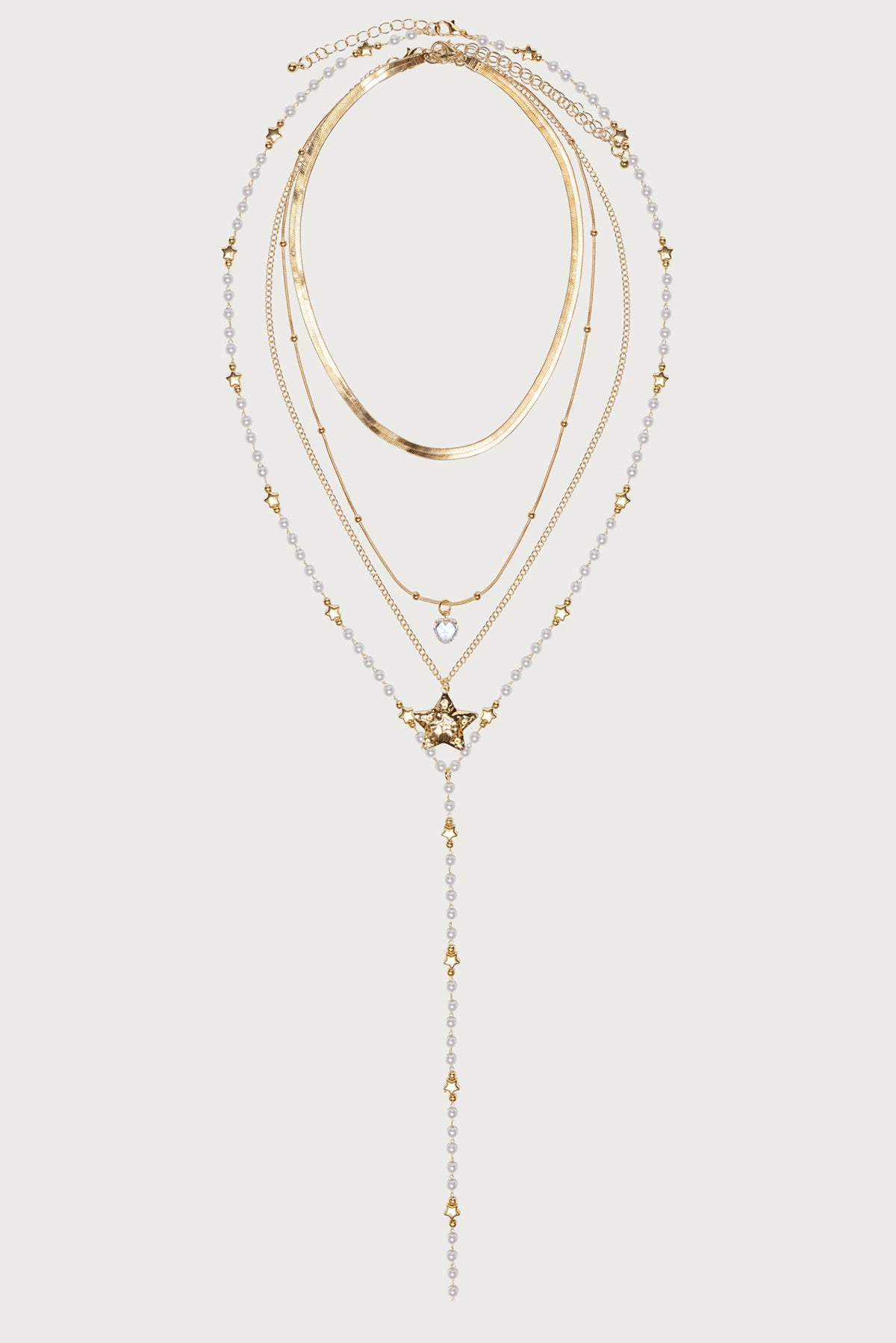 Layered Cascading Faux Pearl Star Necklace