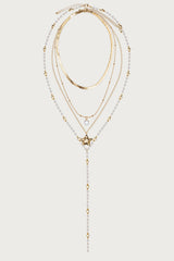 Layered Cascading Faux Pearl Star Necklace