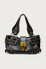Faux Leather Studded Lock Bag