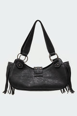 Shterna Fringed Faux Leather Sueded Bag