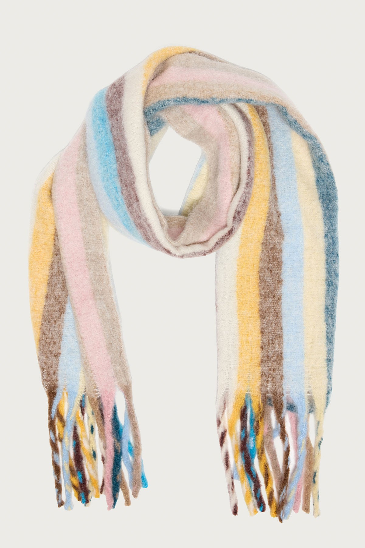 Multi Stripe Knit Fringe Scarf