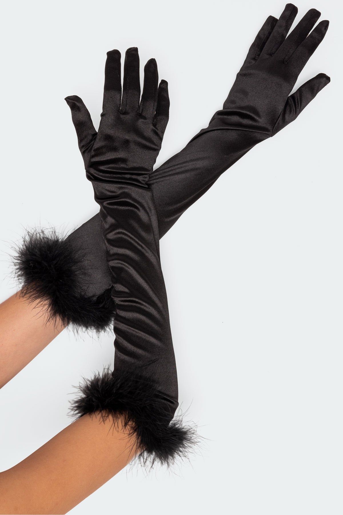 Faux Feather Satin Gloves
