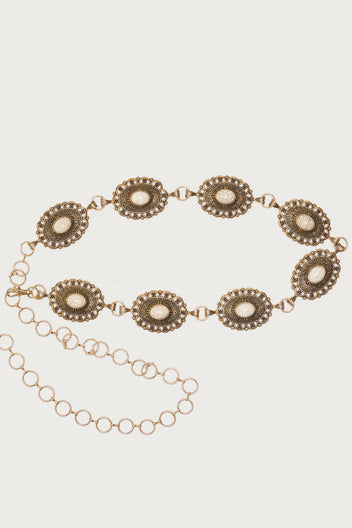 Stone Oval Pendant Chain Belt