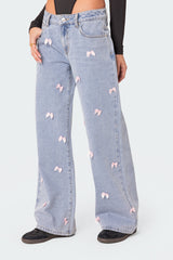 Lucille Low Rise Satin Bow Jeans