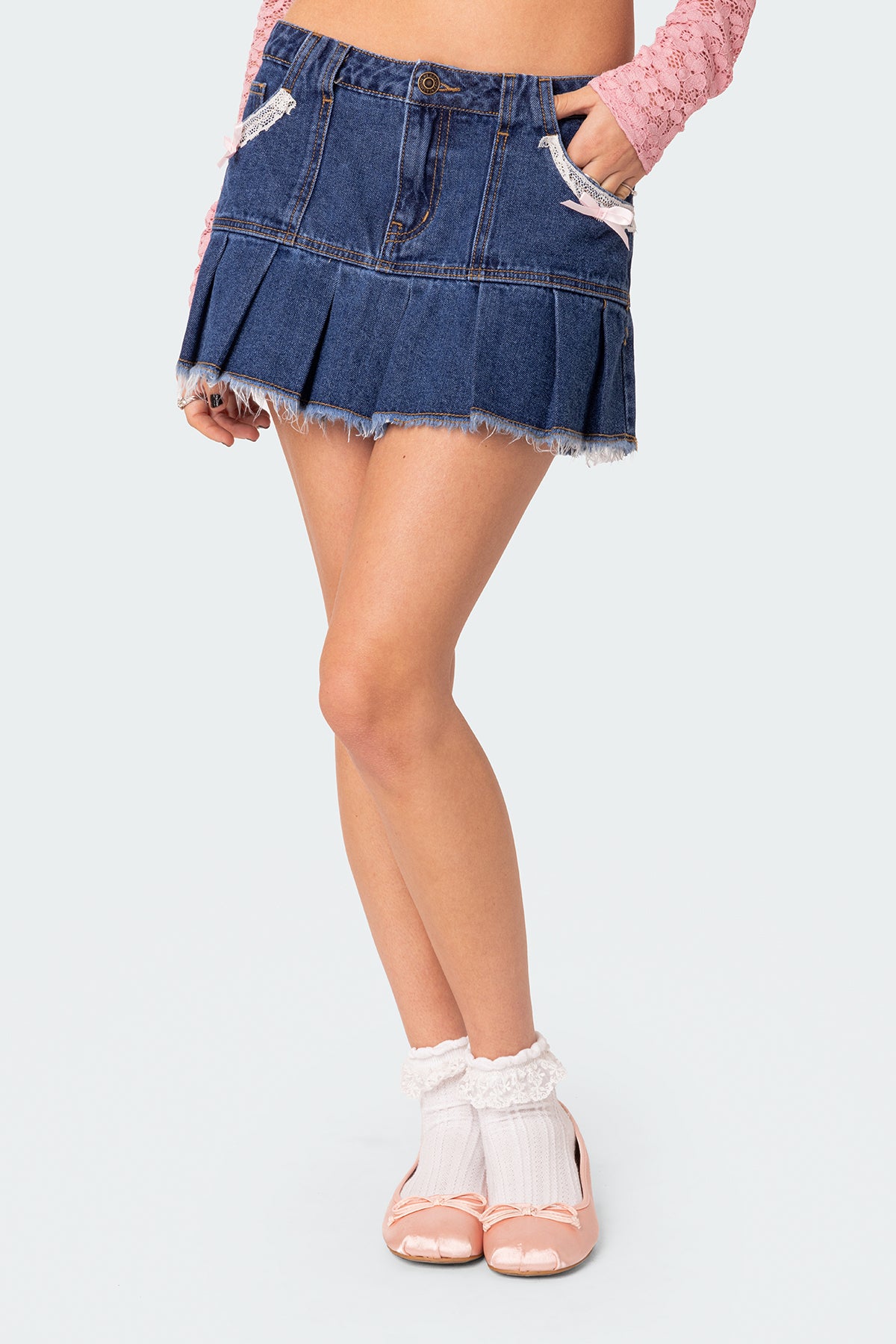 Katalina Pleated Hem Denim Mini Skirt