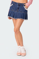 Katalina Pleated Hem Denim Mini Skirt