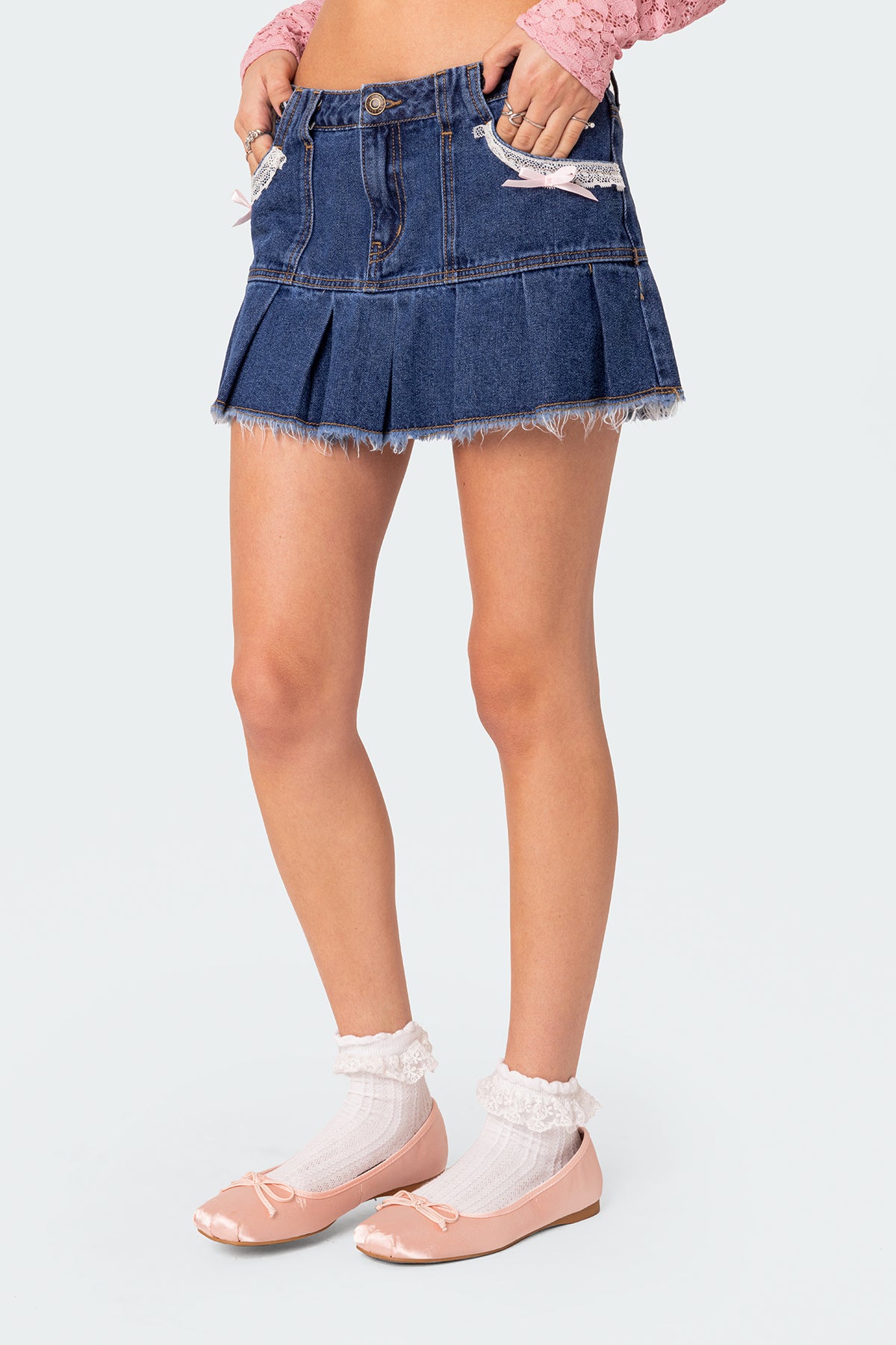 Katalina Pleated Hem Denim Mini Skirt