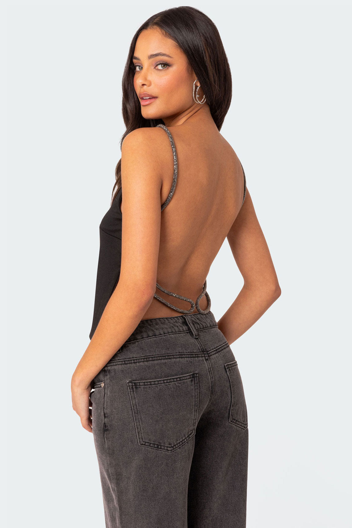 Karli Rhinestone Strap Open Back Top