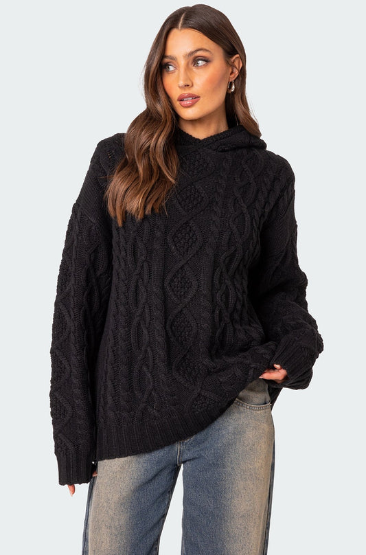Oversized Cable Knit Hoodie