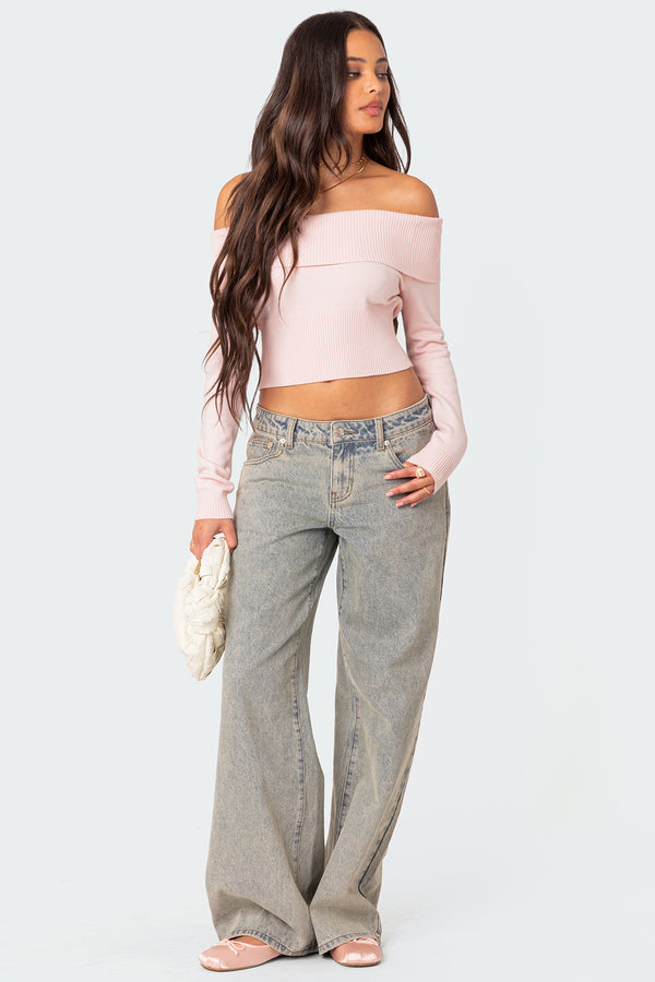 Minnie Cropped Fold Over Knit Top