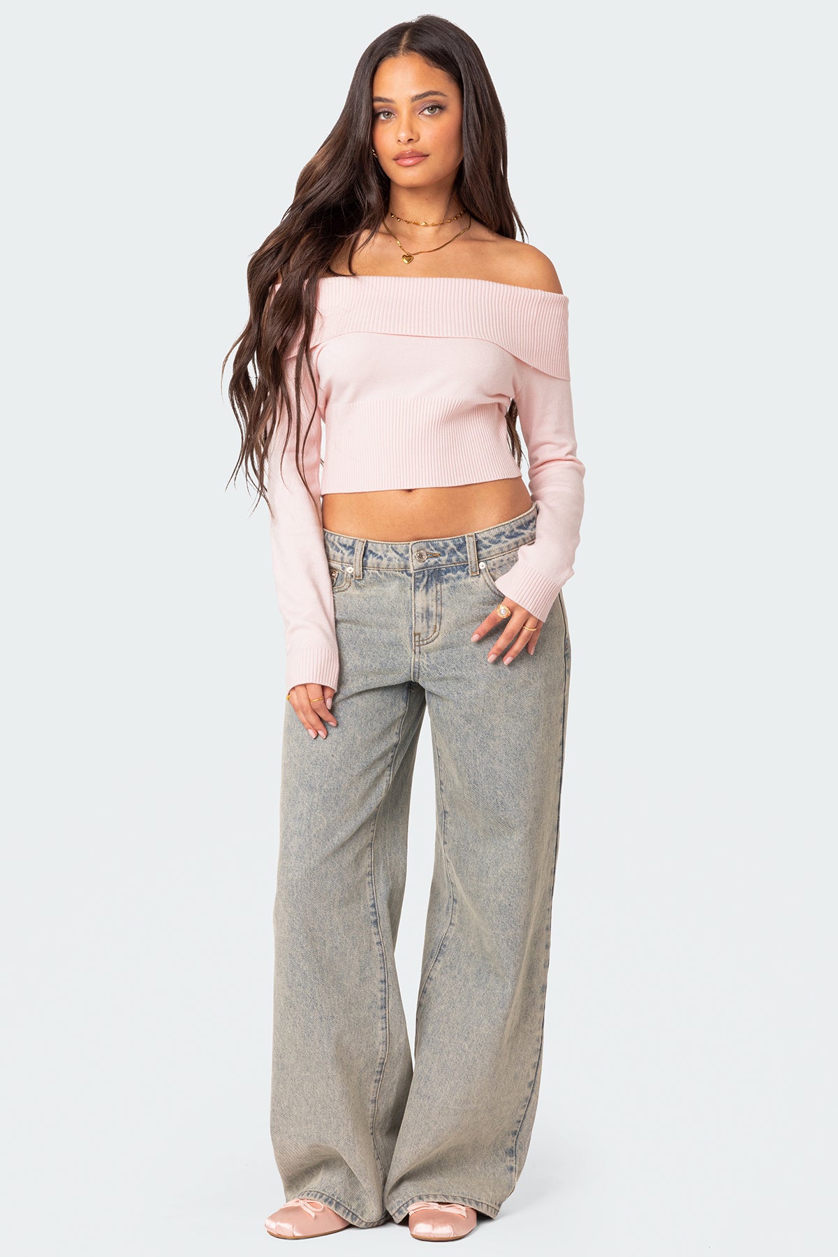 Minnie Cropped Fold Over Knit Top