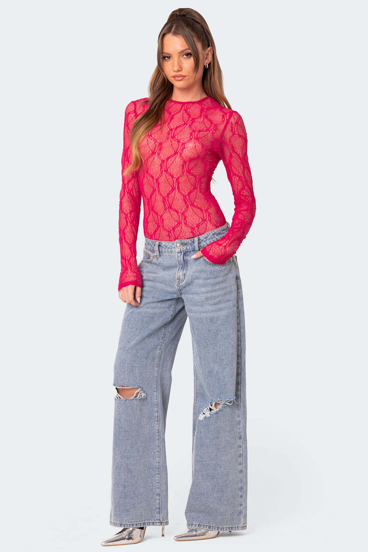 Lina Textured Sheer Lace Bodysuit