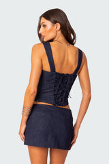 Jemma Lace Up Denim Corset