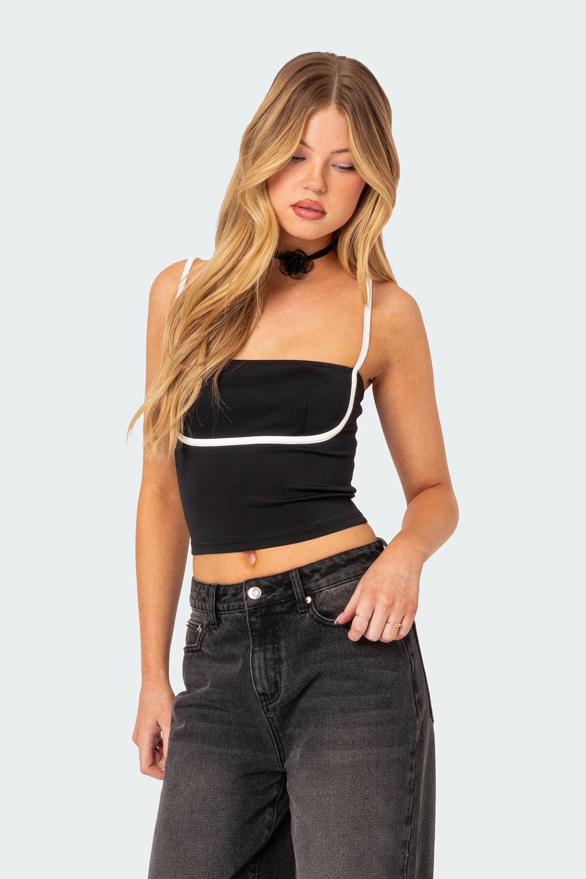 Yang Contrast Strap Tank Top